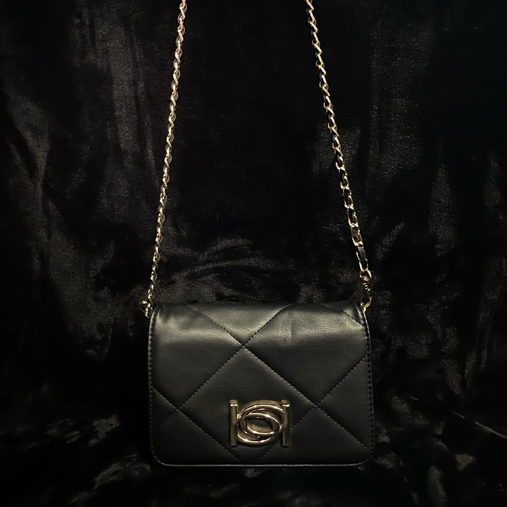 Black Bebe Crossbody w/ Gold Chain